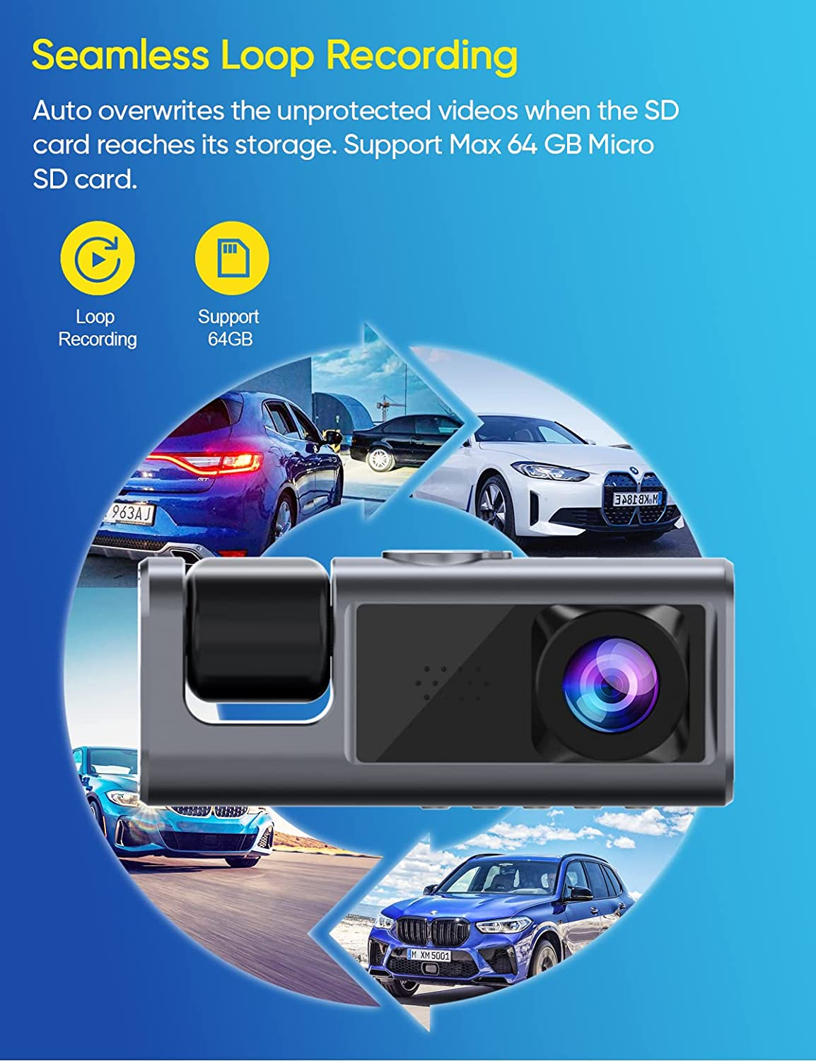 Galphi M2 3 Channel Dash Cam Front & Rear Inside 1080P Dash Camera MISSING  MOUNT