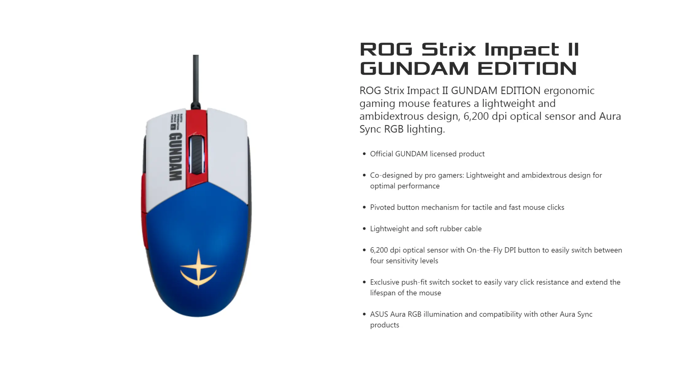 Asus Rog Strix Impact Ii Gundam Edition Ergonomic Gaming Mouse Lazada Ph