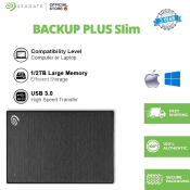 Seagate Backup Plus Slim External HDD, 1TB/2TB, USB 3.0