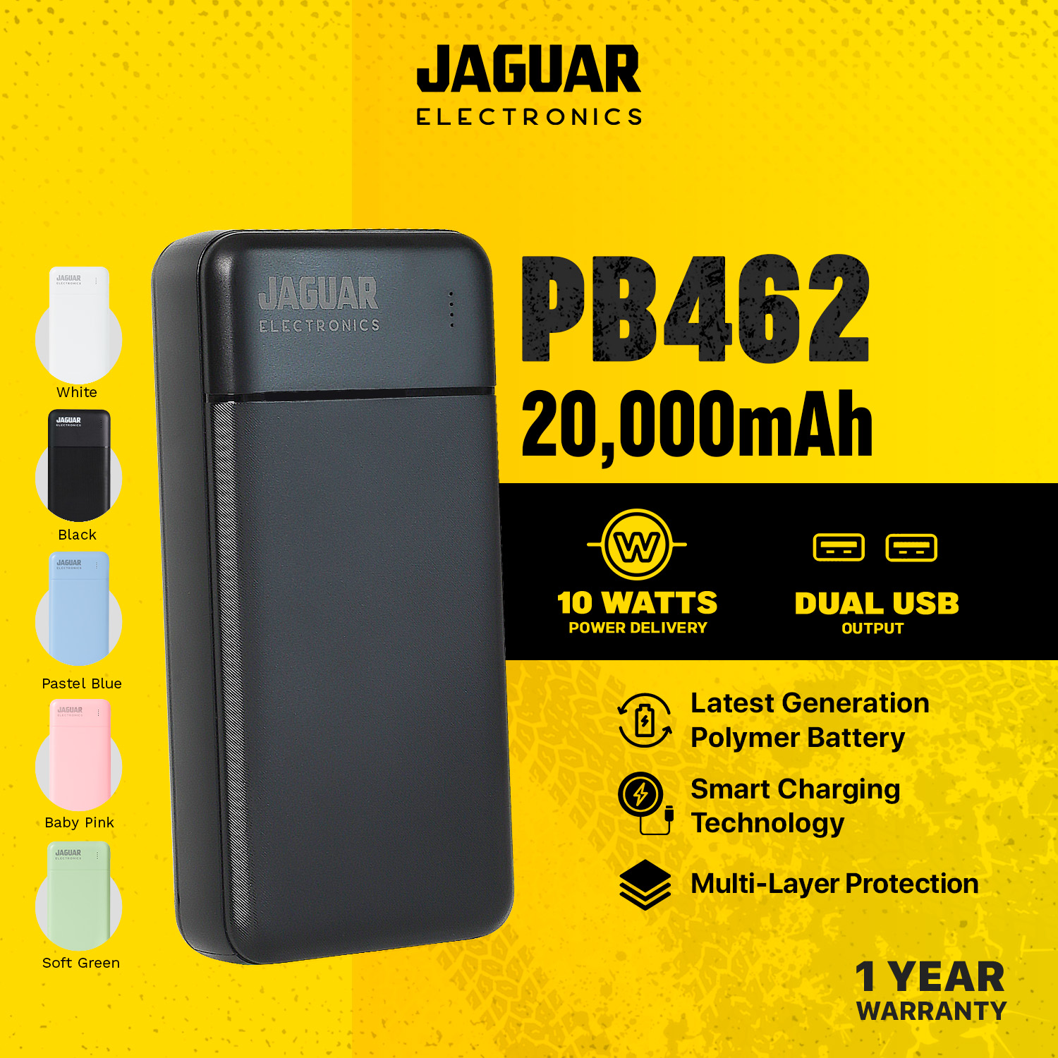JAGUAR ELECTRONICS PB462 20000mAh Power Bank Dual USB Output