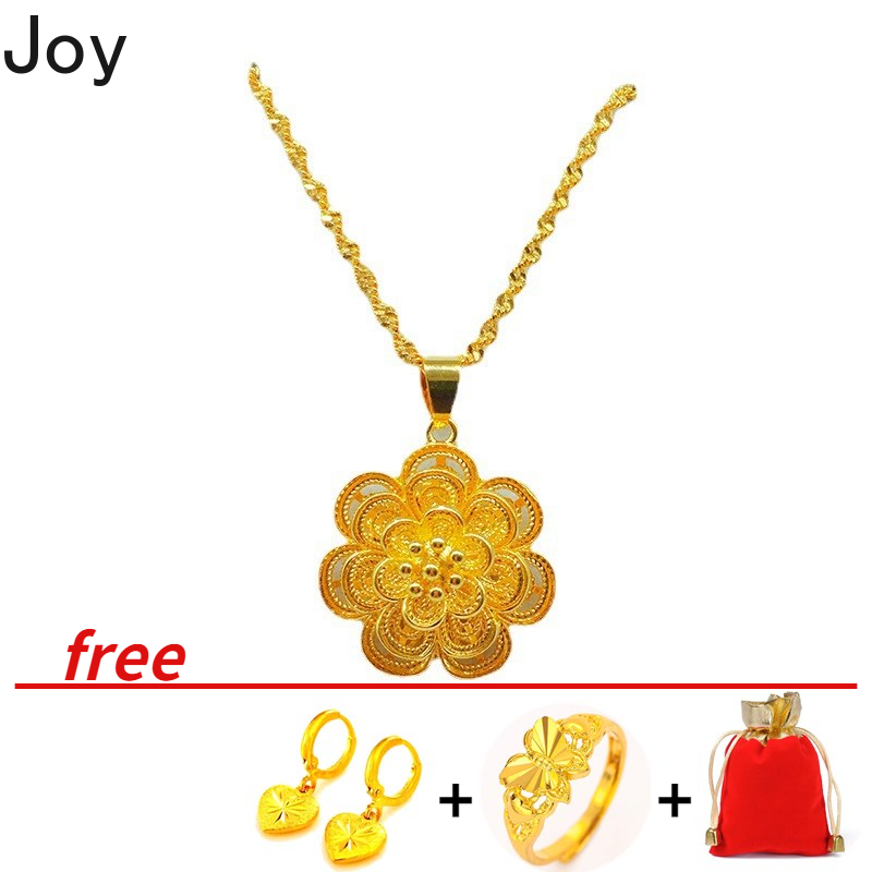 18K Saudi Gold Necklace with Flower Pendant – Royal Gem