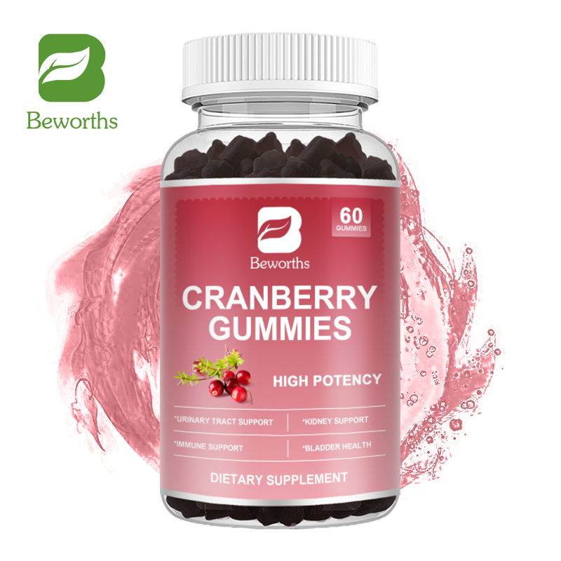 BEWORTHS Cranberry Gummies 200mg với Chanca Piedra & Vitamin C Chất chống oxy hóa thơm ngon cho sức khỏe đường tiết niệu Hỗ trợ thận Bàng quang & sức khỏe miễn dịch