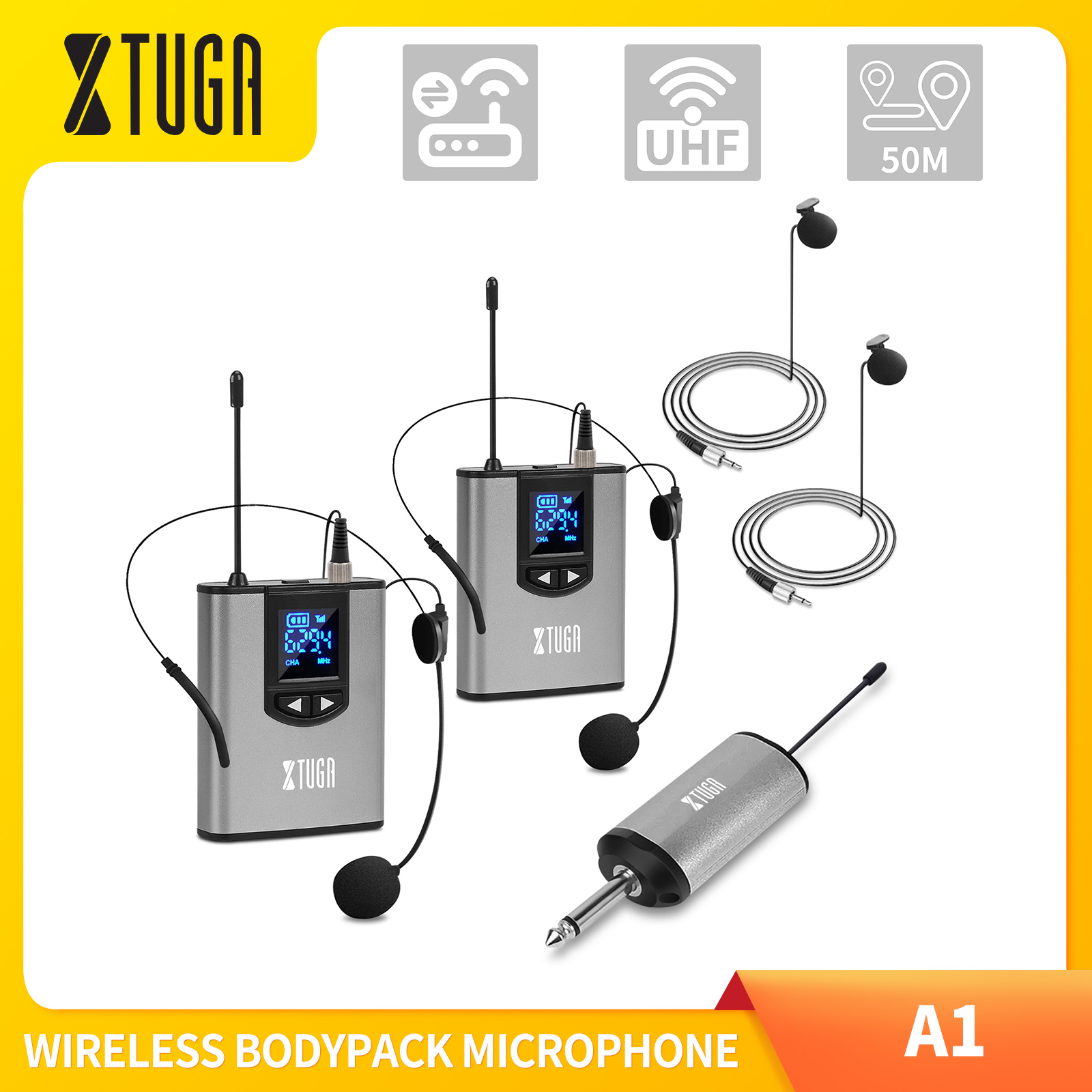 XTUGA Wireless Microphone System UH-120 with UHF Dual Wireless