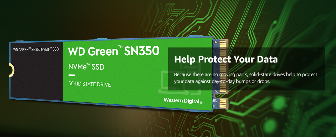 Western Digital 480GB WD Green SN350 NVMe Internal SSD Solid State Drive - Gen3 PCIe, M.2 2280, Up to 2,400 MB/s - WDS480G2G0C