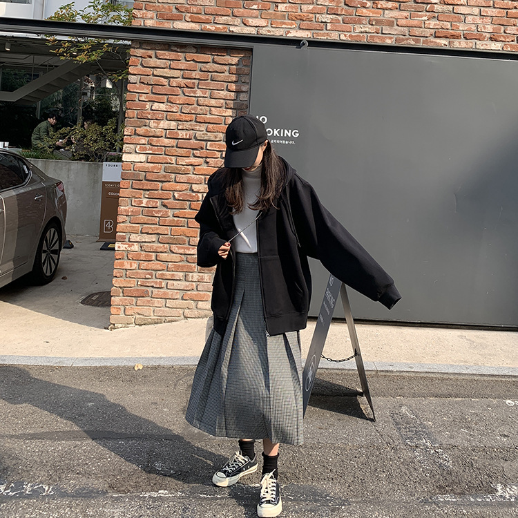 PWAE Hoodies Jacket for Women Korean Oversize Gray Hooded Sweater for Women Zipper Jacket Women's Ins Trend Tops for Women