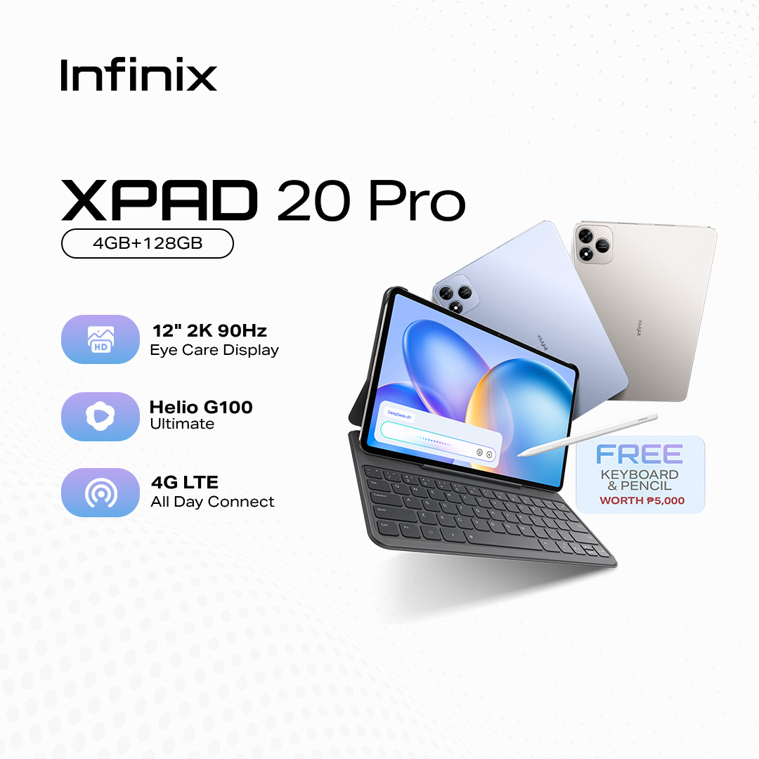 Infinix XPAD 20 Pro 4G LTE + WiFi, 4+128, with FREE Keyboard and Pencil / 12" 2K 90Hz Eye Care Display / Helio G100 Ultimate / 4G LTE All Day Connect / 8000mAh + 18W (1 Year Local Warranty)