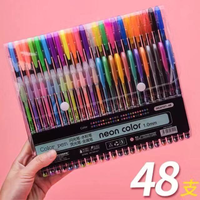 AS ZUIXUAN 48 Pcs Neon Gel Pens for Coloring and Crafts