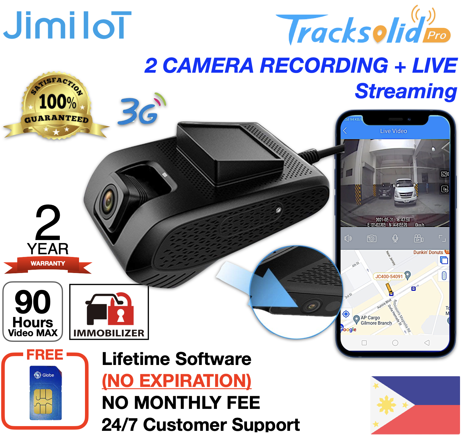 Jimi JC400 4G Dual Dash Cam With Live Stream Wifi Hotspot Vehicle