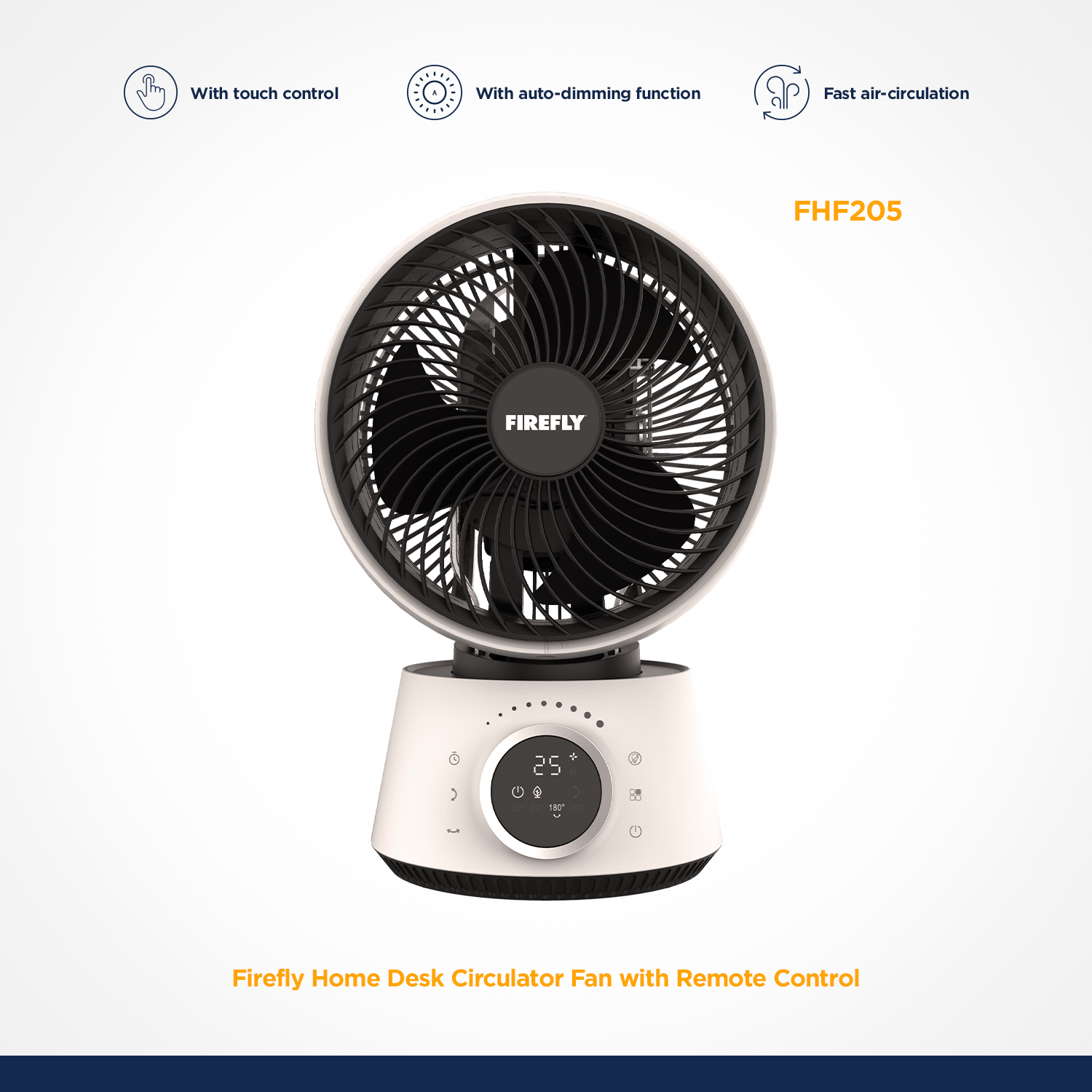 Firefly Home High-Speed Oscillating Desk Circulator Fan with Auto-Dimming,  Variable Speeds, and Remote Control