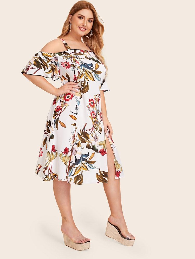 SHEIN Plus Self Belted Floral Dress