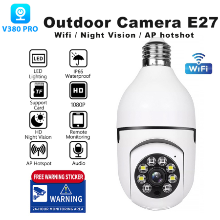 V380 Pro WiFi Bulb Camera: HD CCTV with Auto-Tracking