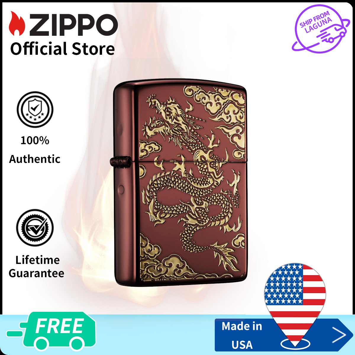 Fulfilled By Lazada] Zippo Mirror Carving Kiss Me Design Black Ice