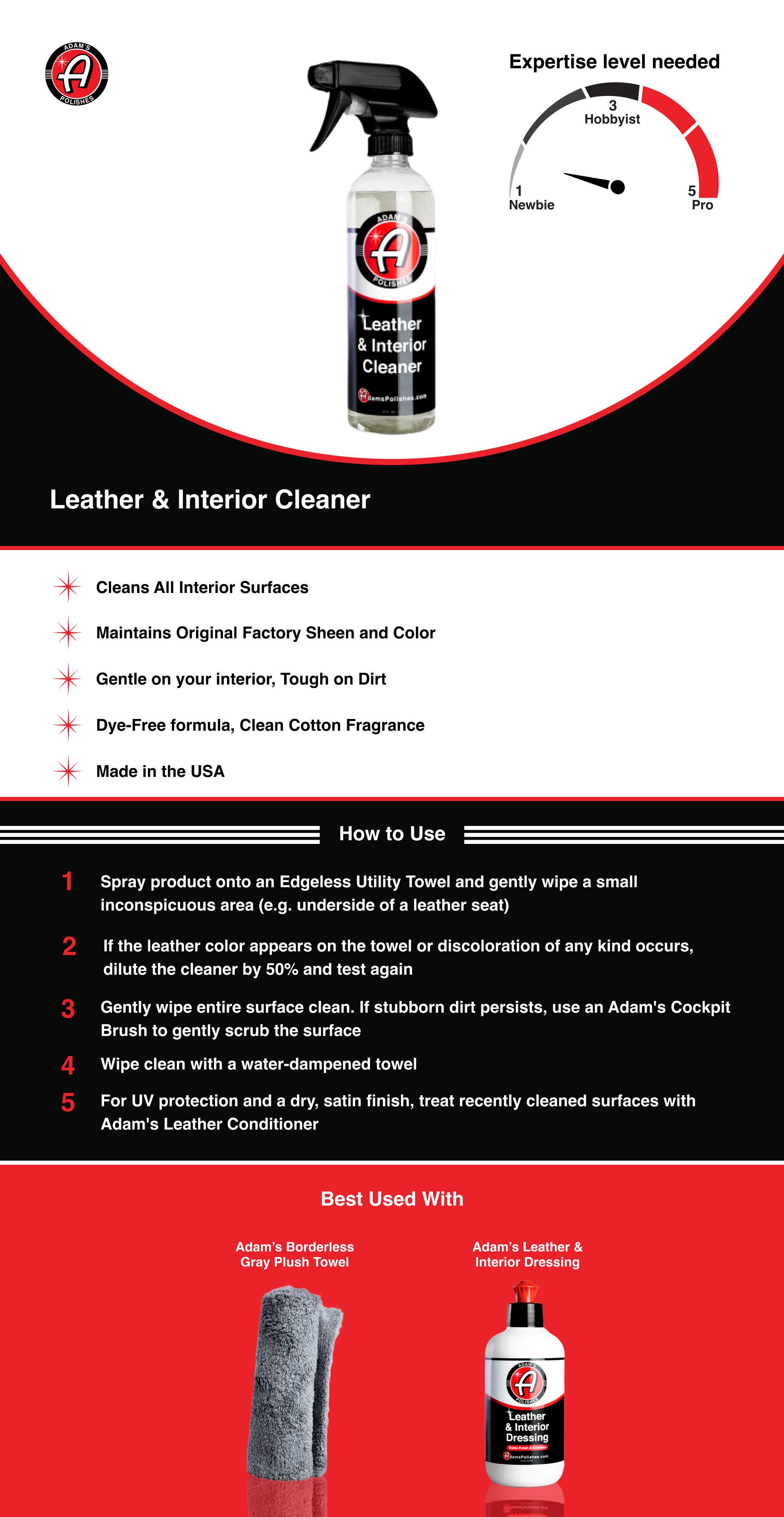  Adam's Polishes Leather & Interior Cleaner, 16oz