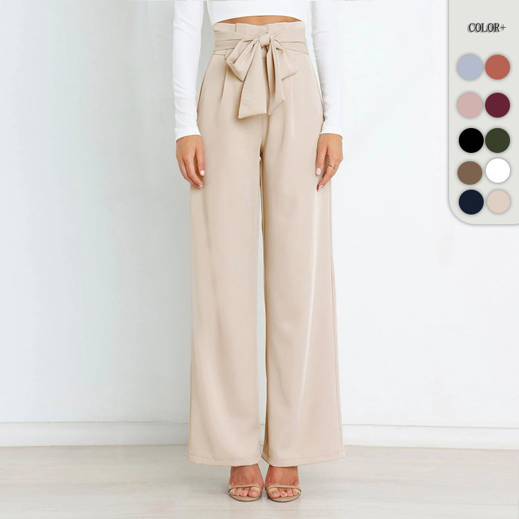 HoneyFashion--High Waist Elastic Waist Solid Suit Wide Leg