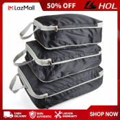 HOL 3PCS Compression Packing Cubes - Travel Luggage Organizer