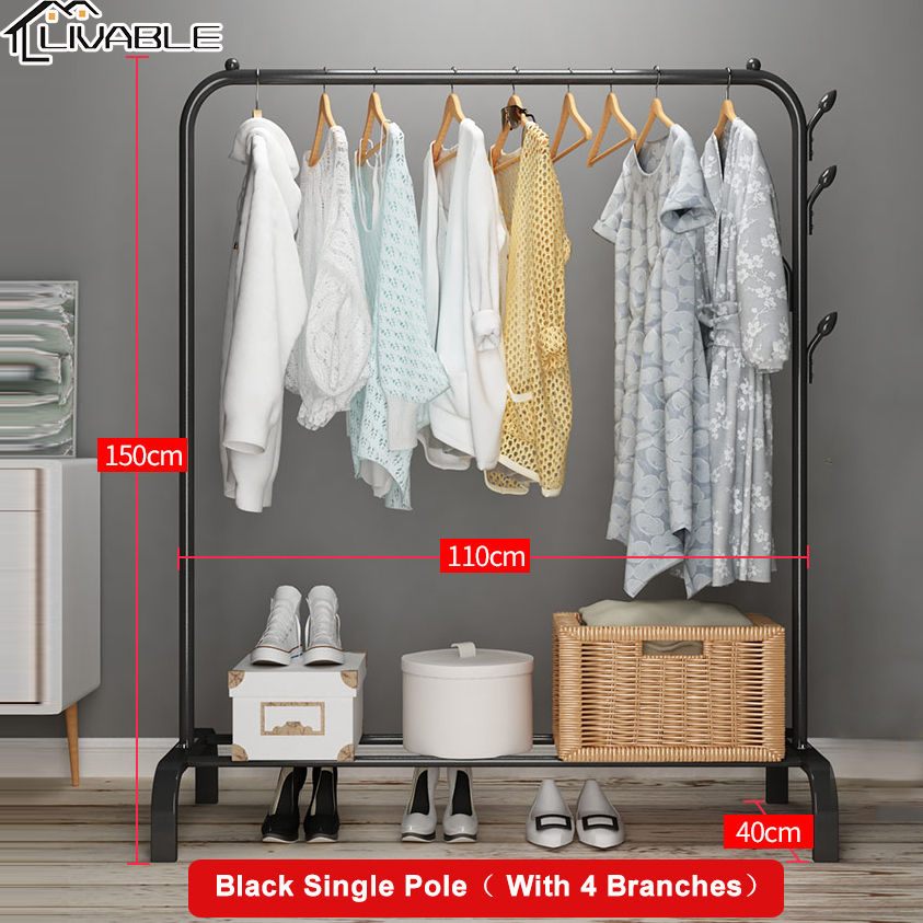 LIVABLE Clothing Garment Rack Floor Folding Coat Rack Hanger Indoor Single/Double Pole Bedroom Pole Hanging Clothes Rack - Image 2