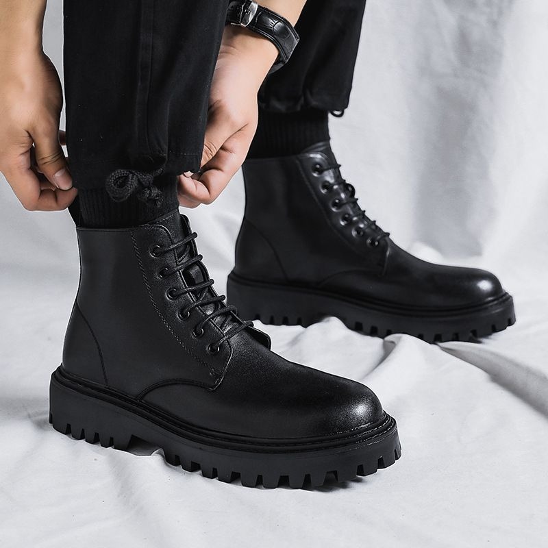 2024 Korean fashion chunky Ankle boots Winter British retro mid