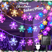 Solar LED Snowflake String Lights - 8 Modes Ambient Decor