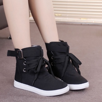 2017 New Winter Women's Boots Flat Tie Belt Decoration High Canvasshoes To Help Women All-match Female Boots - Intl June 2018 - 3 2017 new winter women's boots flat tie belt decoration high canvasshoes to help women all-match female boots - intl - 3