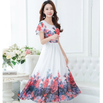 2017 Summer New Short Sleeve Was Thin Bohemian Printing Dress Long Paragraph Color Chiffon Slim Beach Dress(Only White Is In Stock) - Intl June 2018 - 3 2017 Summer New Short Sleeve Was Thin Bohemian Printing Dress Long Paragraph Color Chiffon Slim Beach Dress(Only White is in Stock) - intl - 3