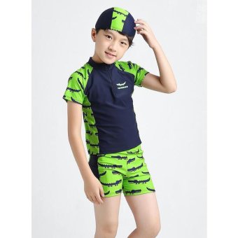 3-13Y Children Little Boy Swimsuit Rashguard Summer Two Piece Kids Swimwear Bathing Suit Beachwear (Hat+Shorts+Tops) - Intl June 2018 - 3 3-13Y Children Little Boy Swimsuit Rashguard Summer Two Piece Kids Swimwear Bathing Suit Beachwear (Hat+Shorts+Tops) - intl - 3
