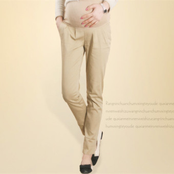 8007# Cotton Maternity Belly Pants For OL Formal Work PregnancyWaist Adjustable Casual Trousers Clothes For Pregnant Women(Khaki)- Intl June 2018 - 2 8007# Cotton Maternity Belly Pants for OL Formal Work PregnancyWaist Adjustable Casual Trousers Clothes for Pregnant Women(Khaki)- intl - 2