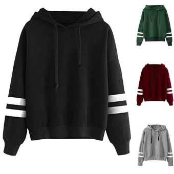 Amart Korean Simple Fashion Women Sweatshirt With Hat Drawstring Long Sleeve Striped Splicing Hoodies Pullover(Black) - Intl June 2018 - 4 Amart Korean Simple Fashion Women Sweatshirt With Hat Drawstring Long Sleeve Striped Splicing Hoodies Pullover(Black) - intl - 4