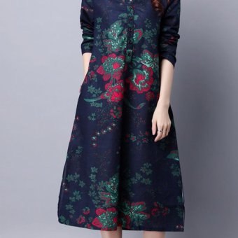 Amart Retro Women Loose Cotton Dresses Long Sleeve Flower Printed Dress Ethnic Dresses - Intl July 2018 - 4 Amart Retro Women Loose Cotton Dresses Long Sleeve Flower Printed Dress Ethnic Dresses - intl - 4