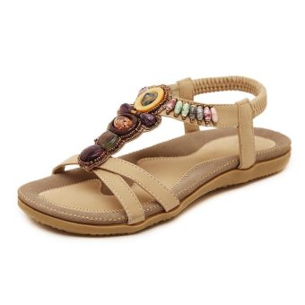 Amart Women Bohemia Style Sandals Bling Rhinestone Sandals FlatsBeaded Shoes Summer Shoes Apricot - Intl July 2018 - 2 Amart Women Bohemia Style Sandals Bling Rhinestone Sandals FlatsBeaded Shoes Summer Shoes Apricot - intl - 2