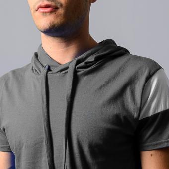 BLKSHP Hooded T-Shirt With White Contrast Sleeves (Charcoal) April 2018 - 4 BLKSHP Hooded T-Shirt with White Contrast Sleeves (Charcoal) - 4