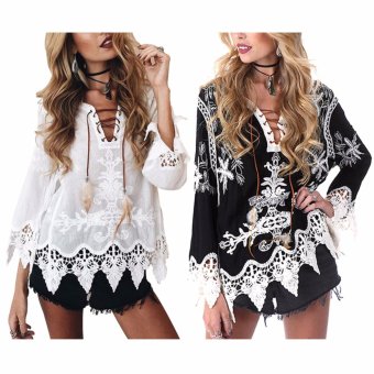 Bohemian Embroidery Hallow Out Openwork Lace Shirts Womencasual(Black) - Intl June 2018 - 4 Bohemian embroidery Hallow out openwork lace shirts womencasual(Black) - intl - 4