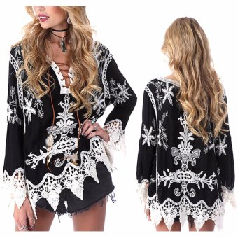 Bohemian Embroidery Hallow Out Openwork Lace Shirts Womencasual(Black) - Intl June 2018 - 5 Bohemian embroidery Hallow out openwork lace shirts womencasual(Black) - intl - 5