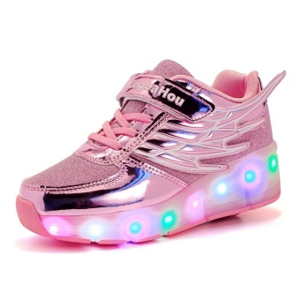 Boy And Girl's LED Light Up Roller Skate Shoes With Wheels Or Wings Outdoor Fashion Sneakers (Pink) - Intl April 2018 - 2 Boy And Girl's LED Light Up Roller Skate Shoes With Wheels Or Wings Outdoor Fashion Sneakers (Pink) - intl - 2