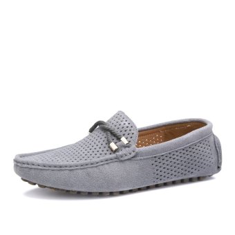 Breathable Genuine Leather Men's Loafers - Grey June 2018 - 2 Breathable Genuine Leather Men's Loafers - Grey - 2