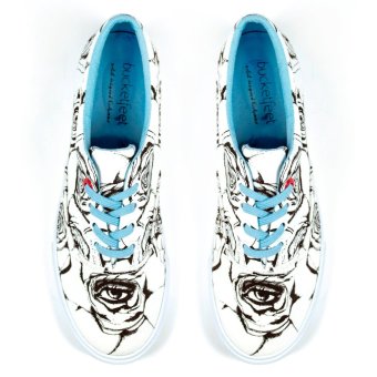 Bucketfeet Roses Women Lace Up Sneakers (White Blue) June 2018 - 3 Bucketfeet Roses Women Lace Up Sneakers (White Blue) - 3