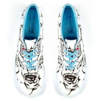 Bucketfeet Roses Women Lace Up Sneakers (White Blue) June 2018 - 4 Bucketfeet Roses Women Lace Up Sneakers (White Blue) - 4