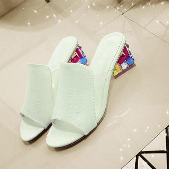 BUYINCOINS Sexy Peep-toe Summer New Fashion Women Shoes Thick WithDiamond Crystal Sandals Slippers EU:36-White - Intl June 2018 - 2 BUYINCOINS Sexy Peep-toe Summer New Fashion Women Shoes Thick WithDiamond Crystal Sandals Slippers EU:36-White - intl - 2