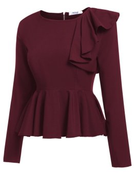 Cyber Women's Long Sleeve One Shoulder Asymmetric Ruffles PeplumBlouse Tops ( Wine Red ) - Intl May 2018 - 2 Cyber Women's Long Sleeve One Shoulder Asymmetric Ruffles PeplumBlouse Tops ( Wine Red ) - intl - 2