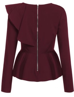 Cyber Women's Long Sleeve One Shoulder Asymmetric Ruffles PeplumBlouse Tops ( Wine Red ) - Intl May 2018 - 3 Cyber Women's Long Sleeve One Shoulder Asymmetric Ruffles PeplumBlouse Tops ( Wine Red ) - intl - 3
