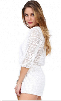 Deep V-Neck 3/4 Sleeve White Causal Jumpsuit Romper Casual Beach L1068 June 2018 - 4 Deep V-Neck 3/4 Sleeve White Causal Jumpsuit Romper Casual Beach L1068 - 4