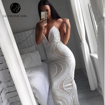 Deep V Neck White Lace Sexy Dress Women Strap Backless Maxi Long Dresses Split Back Evening Party Club Girls Dress Vestidos - Intl June 2018 - 3 Deep V Neck White Lace Sexy Dress Women Strap Backless Maxi Long Dresses Split Back Evening Party Club Girls Dress Vestidos - intl - 3