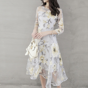 Elegant Women Organza Floral O-Neck Long Party Dress June 2018 - 3 Elegant Women Organza Floral O-Neck Long Party Dress - 3