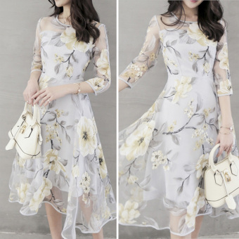 Elegant Women Organza Floral O-Neck Long Party Dress June 2018 - 2 Elegant Women Organza Floral O-Neck Long Party Dress - 2