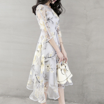 Elegant Women Organza Floral O-Neck Long Party Dress June 2018 - 5 Elegant Women Organza Floral O-Neck Long Party Dress - 5