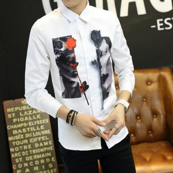 Fall Thin Man Long Sleeve Shirt, Korean Version Slim YoungStudents, Leisure Printed White Shirt Summer - Intl June 2018 - 5 Fall Thin Man Long Sleeve Shirt, Korean Version Slim YoungStudents, Leisure Printed White Shirt Summer - intl - 5