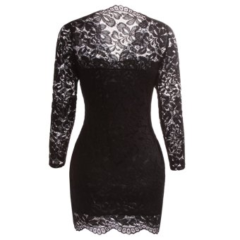 Fancyqube Women V-neck Lace Full Sleeve Mini Dress Black June 2018 - 2 Fancyqube Women V-neck Lace Full Sleeve Mini Dress Black - 2