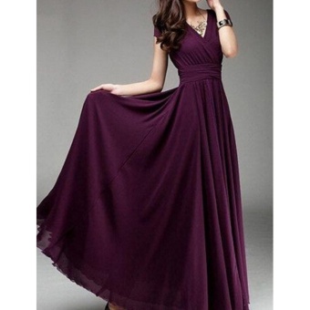 Fashion Summer Style V-Neck Short Sleeve Floral Dress For WomenBohemia Long Beach Maxi Dress(Wine Red) - Intl June 2018 - 2 Fashion Summer Style V-Neck Short Sleeve Floral Dress For WomenBohemia Long Beach Maxi Dress(Wine Red) - intl - 2