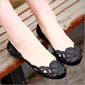 Fashion Women Casual Flats Shoes Crystal Jelly Hollow Slip On Sandals Flip Flops BLACK Fashion Women Casual Flats Shoes Crystal Jelly Hollow Slip On Sandals Flip Flops BLACK