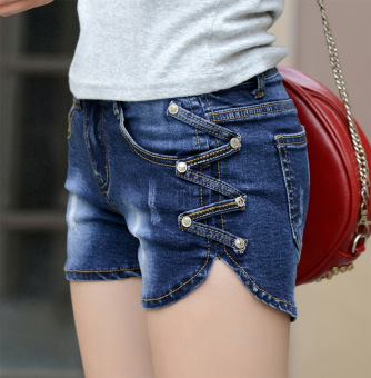 Grandwish Women Falbala Leather Pans Denim Shorts Slim 26-31 (Blue)- Intl June 2018 - 4 Grandwish Women Falbala Leather Pans Denim Shorts Slim 26-31 (Blue)- Intl - 4