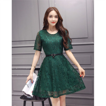 Green 2016 Fashion Women Sexy O-neck Hollow-out Lace Close-fitting Slim Floral Print Casual Short Sleeve Dress Vestidos June 2018 - 4 Green 2016 Fashion Women Sexy O-neck Hollow-out Lace Close-fitting Slim Floral Print Casual Short Sleeve Dress Vestidos - 4